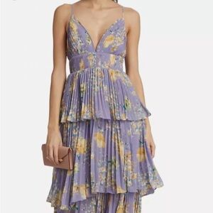ASTR THE LABEL Pleated Tiered Lavender Floral Maxi Dress (Altered)